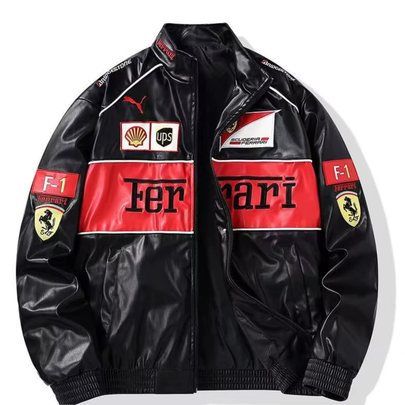 Fashion Fleece-Lined Coat for  SJ F1 Team Autumn Winter Jacket Retro Motorcycle Leather Clothes Racing Baseball Jacket